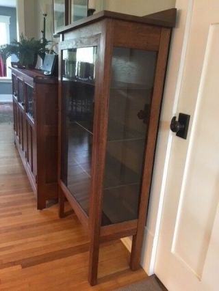 Antique mission oak glass front cabinet 4