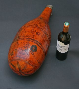 Antique Painted Gourd Liquor Flask Italian Sardinia Corsica Dated 1826 Folk Art