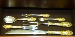 70 Pc Gorham Golden Crown Baroque Sterling Silver & Gold Flatware Set Service 12 4