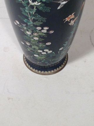 PAIR Antique VERY FINE JAPANESE Cloisonne Vases w BIRDS & FLOWERS 7