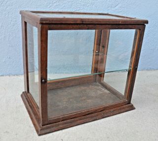 Small Antique Oak & Glass Gum Display Case Showcase Counter Top Store Display