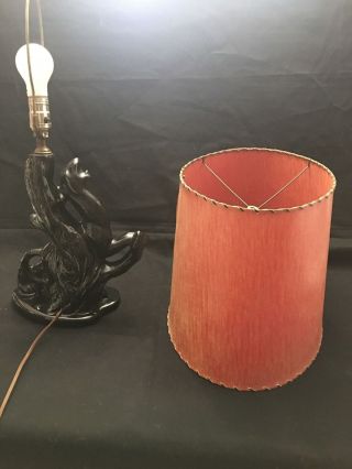 Vintage Mid Century Cat Black Panther Cougar TV TABLE Lamp W/ RED SHADE 10