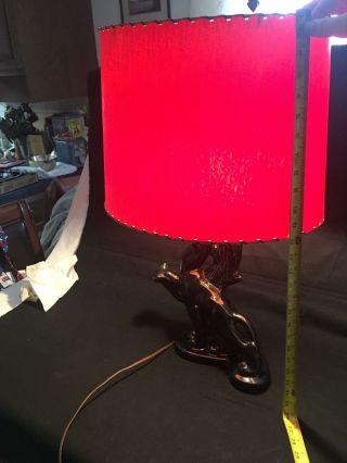 Vintage Mid Century Cat Black Panther Cougar TV TABLE Lamp W/ RED SHADE 6