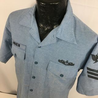 Vtg Navshirt Men CHAMBRAY Workwear US Navy Military Utility Uniform 50/50 Shirt 8