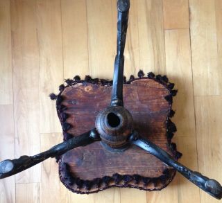 Antique Victorian Wood & Wrought Iron Piano Stool Spins Needlepoint Seat 10