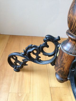 Antique Victorian Wood & Wrought Iron Piano Stool Spins Needlepoint Seat 6