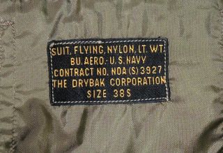 Vtg WWII/Korean War Era Nylon Flight Suit 38S BuAero US Navy Military 6