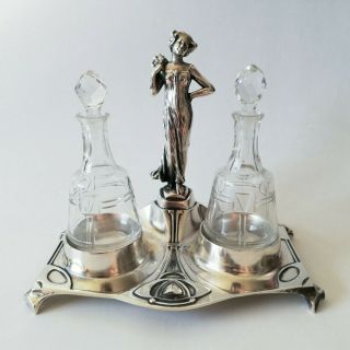 Art Nouveau Jugendstil Wmf Silver Plate Maiden Perfume Bottle Set