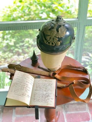 Imperial German Prussian Pickelhaube,  Handwritten Diary,  and Sword Belt Grouping 12