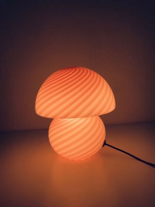 Rare Pink Swirl Murano Verti Venini Glass Mushroom Lamp Vintage Italian 1970’s 11