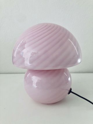 Rare Pink Swirl Murano Verti Venini Glass Mushroom Lamp Vintage Italian 1970’s