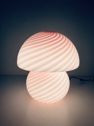 Rare Pink Swirl Murano Verti Venini Glass Mushroom Lamp Vintage Italian 1970’s 2