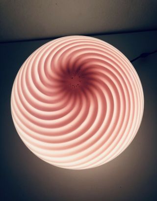 Rare Pink Swirl Murano Verti Venini Glass Mushroom Lamp Vintage Italian 1970’s 4