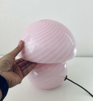 Rare Pink Swirl Murano Verti Venini Glass Mushroom Lamp Vintage Italian 1970’s 8