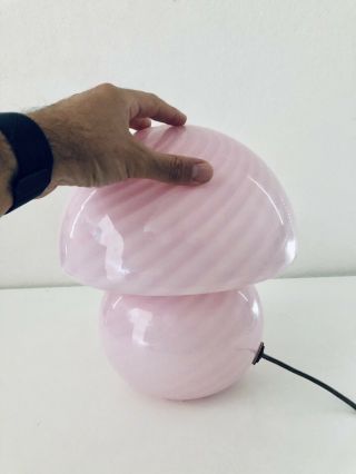 Rare Pink Swirl Murano Verti Venini Glass Mushroom Lamp Vintage Italian 1970’s 9