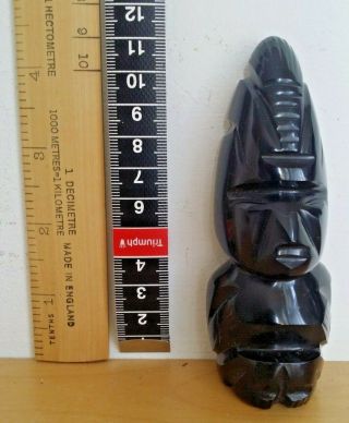 South American Ancient Volcanic Obsidian Aztec Mayan Carved God Sculpture