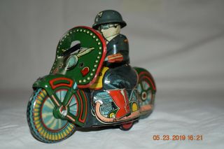 Vintage 1950s Japan Tin Litho Friction Military Police Machine Gun Motorcycle 10