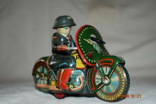 Vintage 1950s Japan Tin Litho Friction Military Police Machine Gun Motorcycle 11