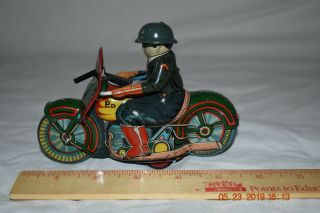 Vintage 1950s Japan Tin Litho Friction Military Police Machine Gun Motorcycle