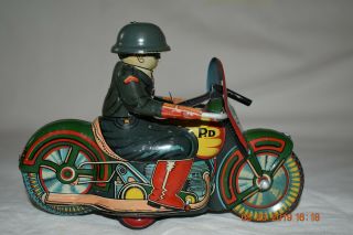 Vintage 1950s Japan Tin Litho Friction Military Police Machine Gun Motorcycle 5