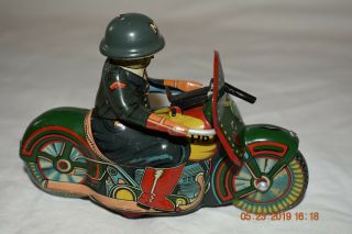 Vintage 1950s Japan Tin Litho Friction Military Police Machine Gun Motorcycle 6