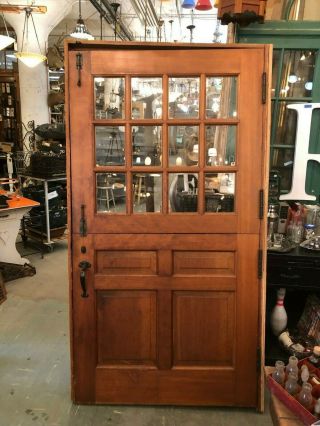 Vintage Architectural Salvaged Large Dutch Door With Windows And Hardware