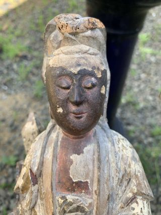 chinese antique Wood Buddha GuanYin Qing China Asian 5