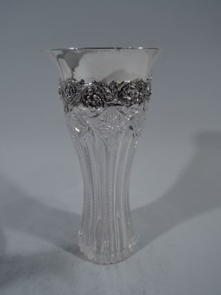 Tiffany Vase Antique - American Brilliant Cut Glass Abc & Sterling Silver