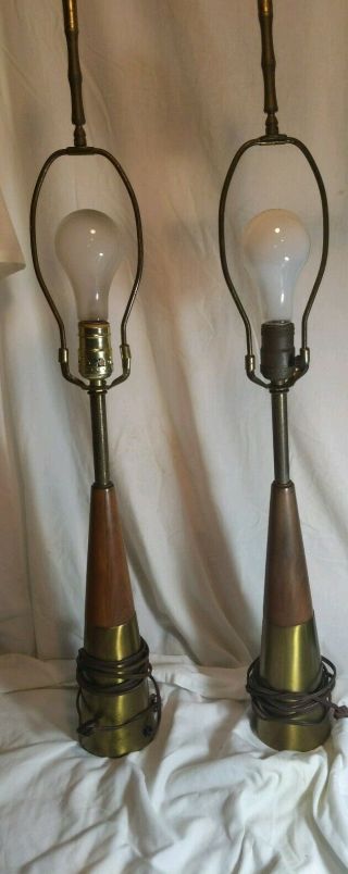 Vintage Mid - Century Modern Wood & Brass Table Lamps 30 "