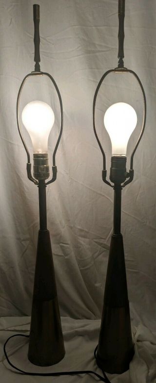 Vintage Mid - Century Modern WOOD & BRASS Table LAMPS 30 