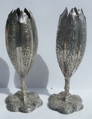 Antique Chinese Export Silver Vases C.  1900
