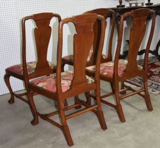 Four Antique English Quarter Sawn Oak Queen Anne Cabriolet Legs Chairs 10