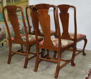 Four Antique English Quarter Sawn Oak Queen Anne Cabriolet Legs Chairs 11