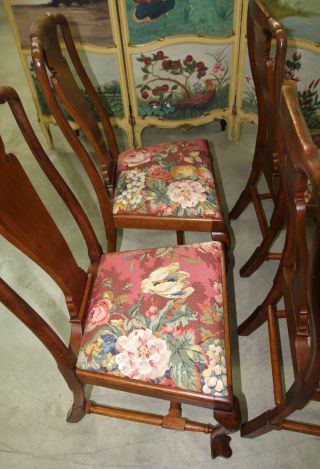 Four Antique English Quarter Sawn Oak Queen Anne Cabriolet Legs Chairs 4