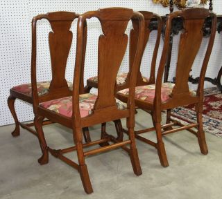 Four Antique English Quarter Sawn Oak Queen Anne Cabriolet Legs Chairs 6