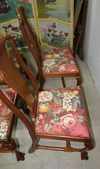 Four Antique English Quarter Sawn Oak Queen Anne Cabriolet Legs Chairs 8