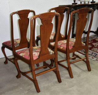 Four Antique English Quarter Sawn Oak Queen Anne Cabriolet Legs Chairs 9