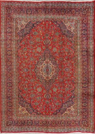 Vintage 8x11 Traditional Floral Persian Area Rug Hand - Knotted Oriental Red Wool