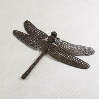 G303: Japanese Movable Dragonfly Statue Of Copper Ware With Fantastic Work