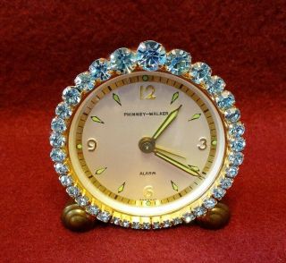 Vintage Phinney Walker Wind - Up Rhinestone Alarm Clock Semca Clock Co.  Germany