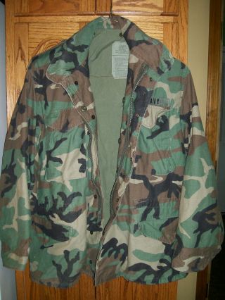 ' 91 US NAVY M65 Woodland Camo Coat Cold Weather Field Jacket Military Large Reg. 3