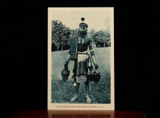 Dayak Headhunter Holding Human Trophy Skulls Borneo Early Japanese Postcard