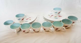 Full Set (10) Eva Zeisel Hallcraft Century Fern Dinner Plates With Cups - Rare