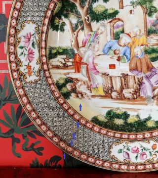 Chinese 18th c.  Noir Enamel Porcelain Plate Men Women Child Landscape 3