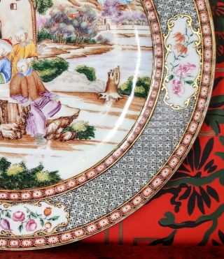 Chinese 18th c.  Noir Enamel Porcelain Plate Men Women Child Landscape 6