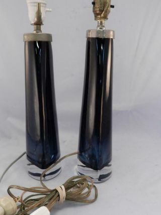 Vintage Pair Mid Century Mod ORREFORS Glass Table Lamps by Carl Fagerlund Signed 11