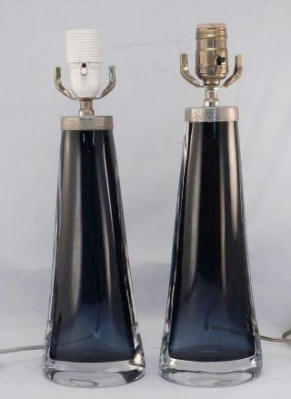 Vintage Pair Mid Century Mod Orrefors Glass Table Lamps By Carl Fagerlund Signed