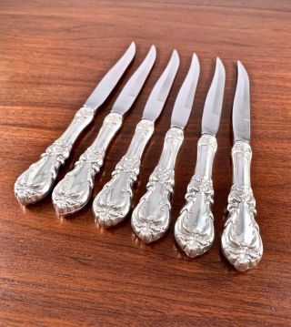 (6) Reed & Barton Sterling Silver Steak Knives: Burgundy 1949,  No Monograms 9 "