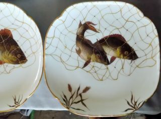 Antique Platter plate set Limoges Oscar Gutherz fish hand painted France 19th c 2