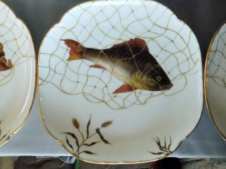 Antique Platter plate set Limoges Oscar Gutherz fish hand painted France 19th c 5